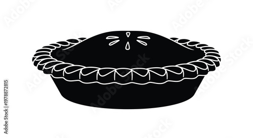 A detailed black silhouette of a classic baked pie with crust detail