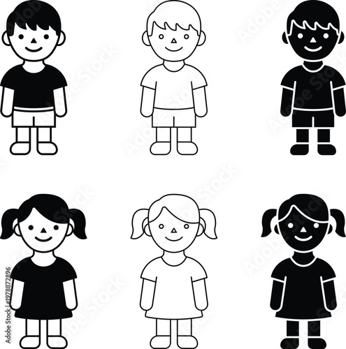 Children Icons Set in Flat and Outline Styles