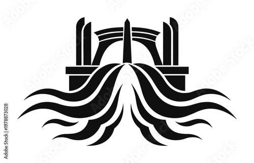 This vector shows a dam structure with water flowing through it.