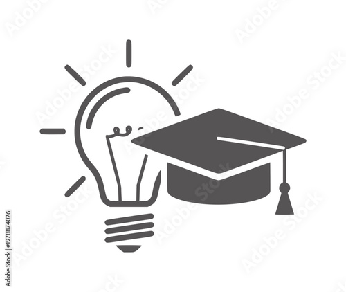 Graduation cap and lightbulb symbol representing education and ideas mortarboard