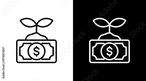 Money Growth Plant White Icon Set Design