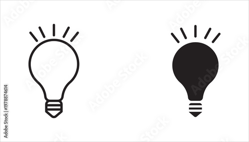 Outline icon of a glowing light bulb with rays, symbolizing bright ideas, innovation, and success. Clean and modern design for digital and print use.