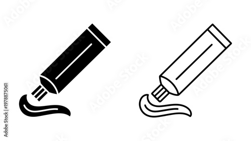 Squeezed toothpaste tube icon in solid and outlined vector style for dental hygiene product branding