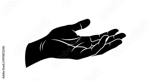 Black silhouette of an open hand with white lines on a white background Generated AI
