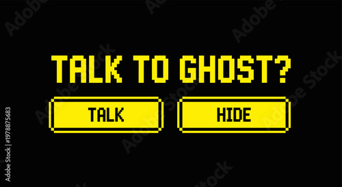 Retro pixel gaming interface with ghost dialogue options