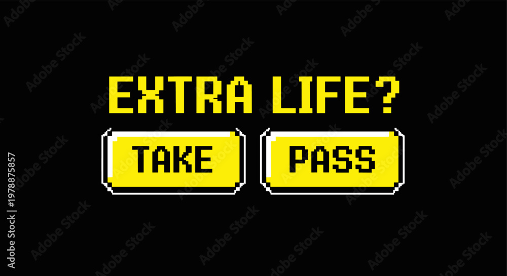 Fototapeta premium Retro gaming interface with extra life options in pixel art style