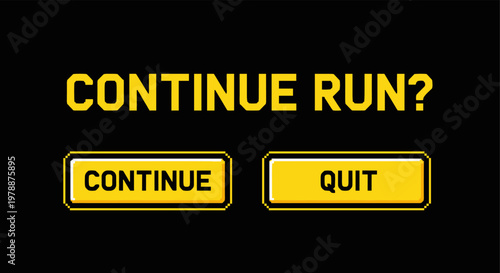 Retro pixel game screen with continue and quit options