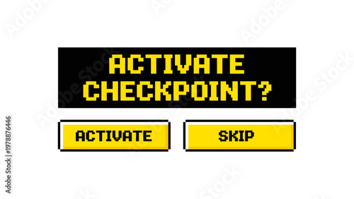 8-bit style game checkpoint menu with retro pixel art buttons