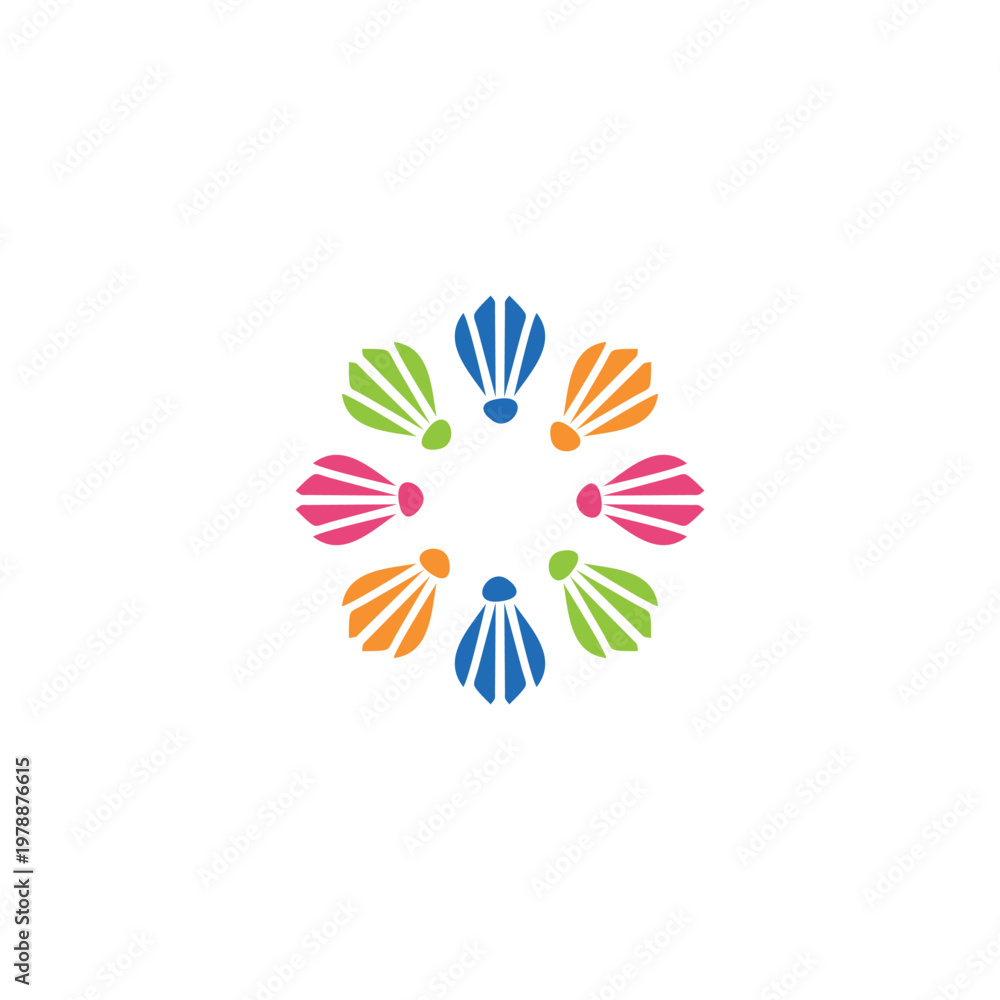 Fototapeta premium Colorful abstract floral pattern forming a circle on a white background