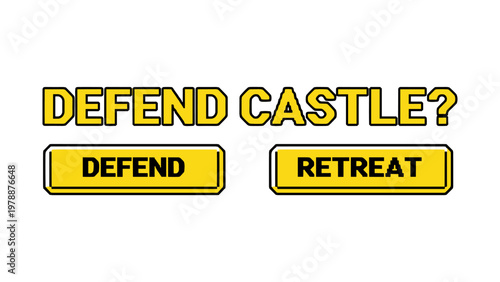 Retro style text box design for video game interface with defend and retreat options