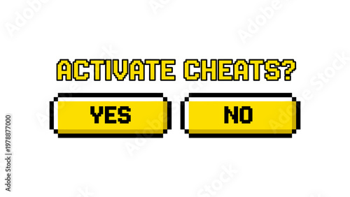 Retro pixel art: activate cheats prompt with yes and no buttons