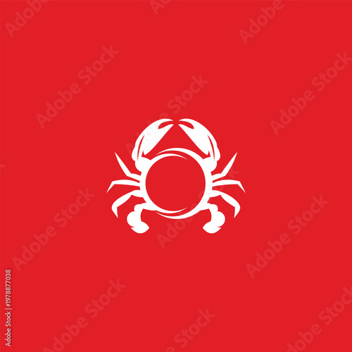 Crab Icon Design on Vibrant Red Background Illustrates Marine Life. vector logo design. vector eps 10