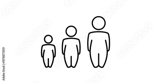 A simple black and white illustration depicts three figures of varying heights representing growth