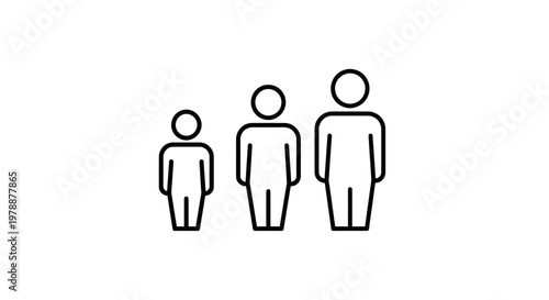Simple black and white illustration depicts three figures of increasing size representing growth or family