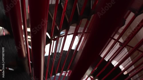 walking down spiral staircase in famous european setting (castle, manor, tower) pov point of view footage dark hall circle stairs stair case walk