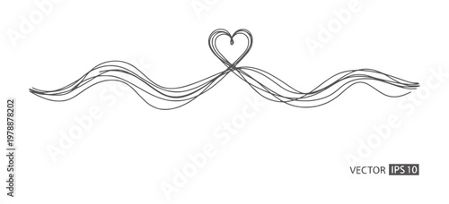 Hand drawn heart shape with flowing wavy lines love handdrawn