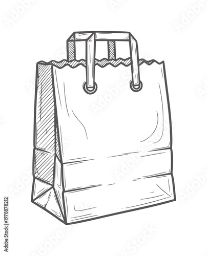 Hand Drawn of a Paper Shopping Bag with Handles handdrawn outline