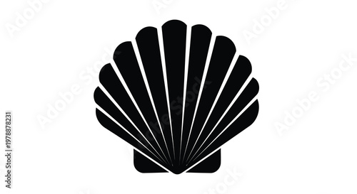 A striking black silhouette of a seashell with radiating lines