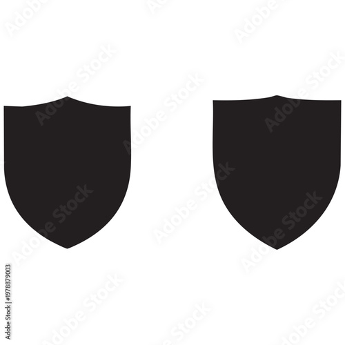 Black Shield Icons Pair – Simple Heraldic Protection Vector Illustrations on White Background