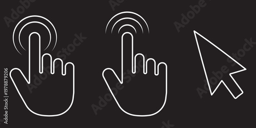 Computer Mouse Pointer Icon Set Vector, Clicking Cursor Arrow Symbols Collection for Web Interface, UI Design, Digital Navigation and Click Action Elements, Isolated Vector Illustration. Mouse cursor.