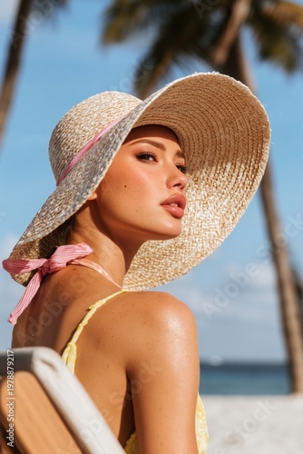 Woman Relaxing on a Beach Chair by the Ocean Under the Sun During Daytime