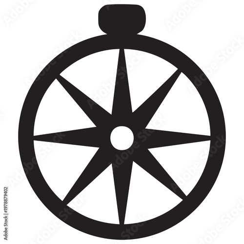 Black Compass Rose Silhouette Icon with Eight-Point Star