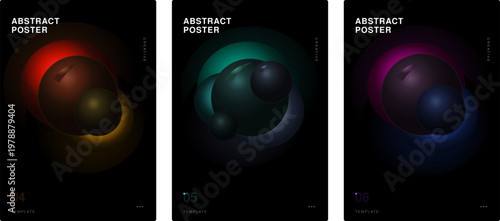 Abstract poster template set red gold teal silver magenta blue glass orb design