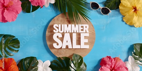Summer Sale Sign With Beach Items in Bright Sunlight