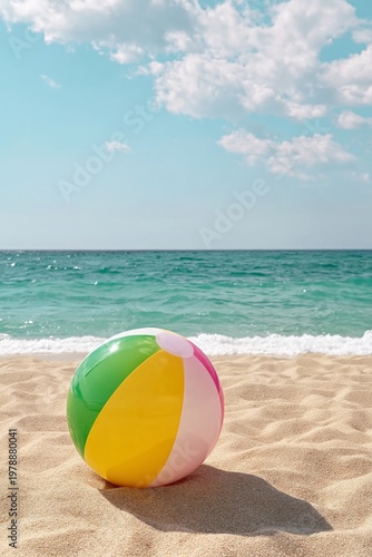 Beach Ball on Sandy Shore Near the Waves Under a Blue Sky With Clouds During ...