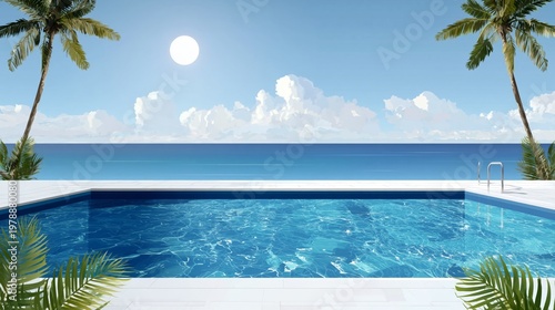 Poolside View of Ocean and Sky During Daytime With Sun Shining Bright