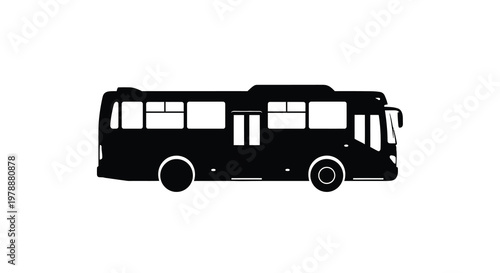 A stark black silhouette of a city bus on a white background