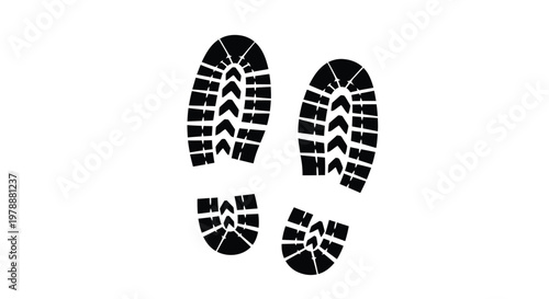 A stark black and white illustration depicts two distinct sets of boot print impressions