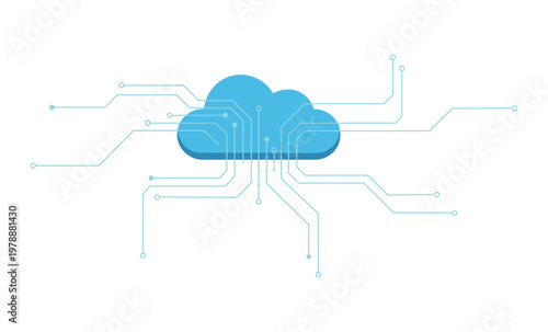 Abstract cloud connected by circuit lines symbolizing cloud computing
