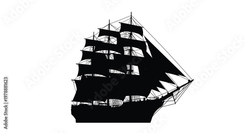 Detailed black ship with multiple masts a striking silhouette