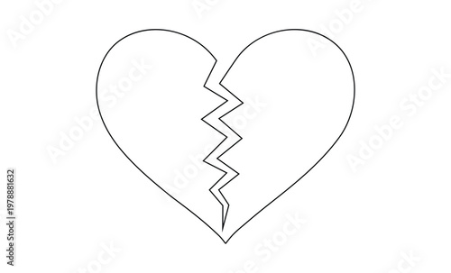 Single line drawing of a broken heart symbolizing heartbreak