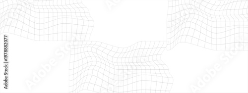Distorted grid texture. Curvatured net. Warped mesh surface isolated on white background. Checkered pattern deformation. Bented lattice effect. Vector graphic illustration