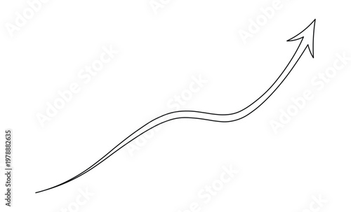 Upward trending wavy arrow in elegant single line drawing