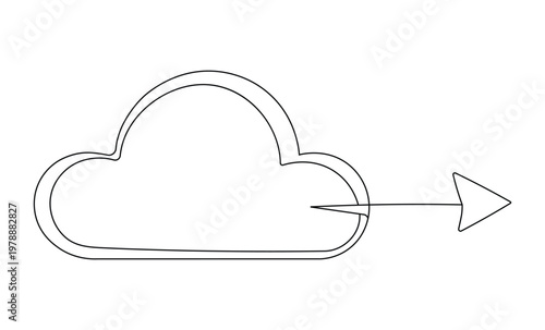Single line art cloud with arrow indicating upload or data transfer concept