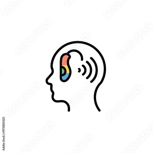 Human profile vector showing a colorful hearing aid in use