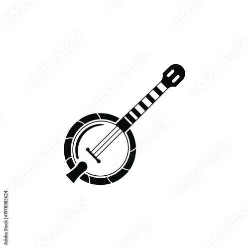 Vector of a banjo instrument featuring a circular body and long neck