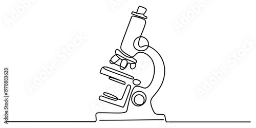 A continuous single line drawing of a scientific laboratory microscope on a plain white background Vector, illustration