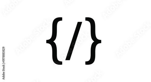 Black coding brackets form a minimalist graphic design silhouette