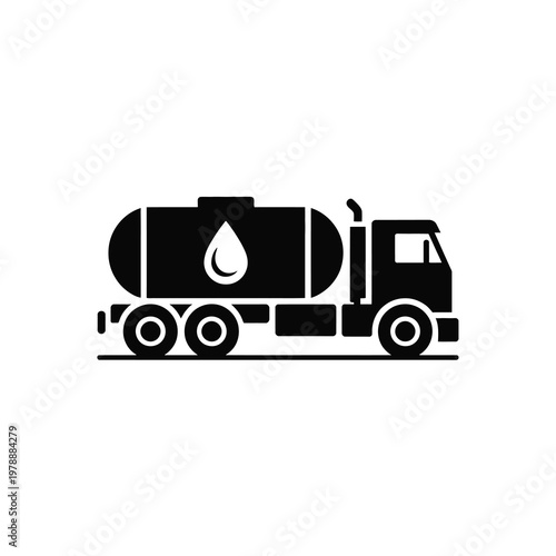Vector of a tanker truck with a large tank carrying liquids