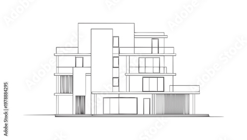 Modern Multi Story Building Architectural With Balconies
