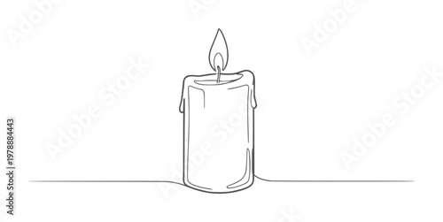 Single line of a lit candle with dripping wax light flame melting
