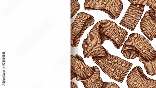 illustration vector illustration of crunchy pasta snacks with small seeds, for food packaging design. for branding, packaging, banner, poster, website header, and social media design use