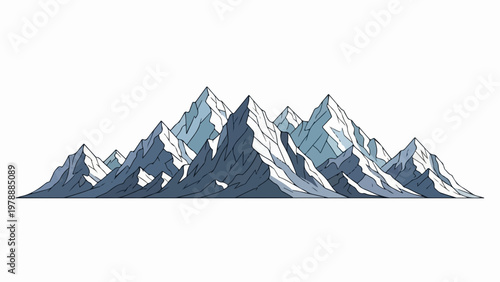 Mountain range vector illustration, snowy peaks, alpine landscape, outdoor adventure, nature scenery, winter panorama, high altitude, majestic mountains, wilderness backdrop, travel destination,