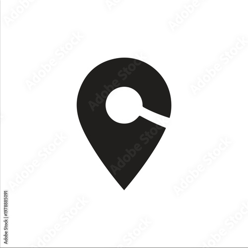 Abstract location pin icon, creative shape, black and white