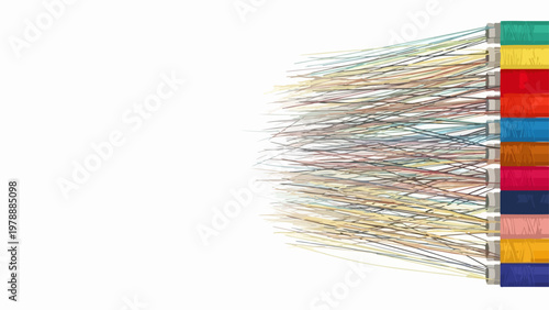 Colorful threads bundle close up on white background, vector illustration. Crafting supplies for sewing and textile projects, creative hobby concept.