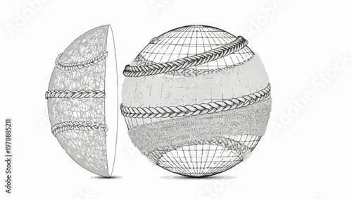 Vector illustration of wireframe globe with mesh pattern, 3D spherical model with grid lines. Global network concept for web design, geographic visualization, and digital mapping.